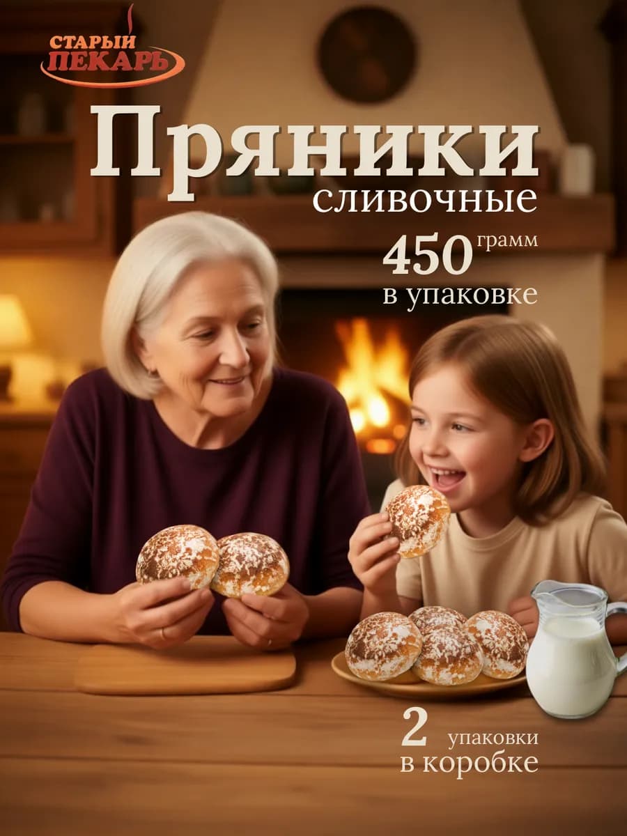 Пряники сливочные натуральные две упаковки по 450 грамм