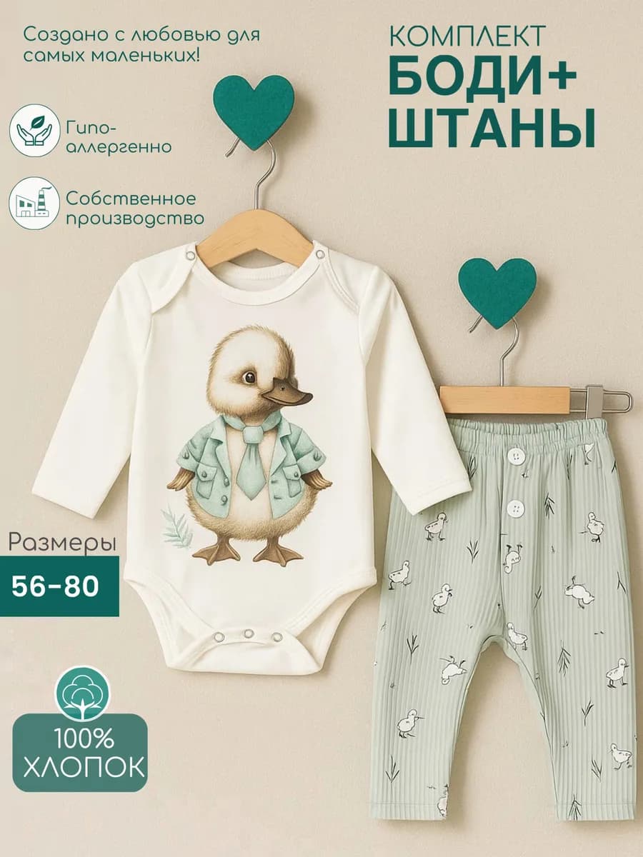 Костюм для новорожденных комплект детский боди и штанишки