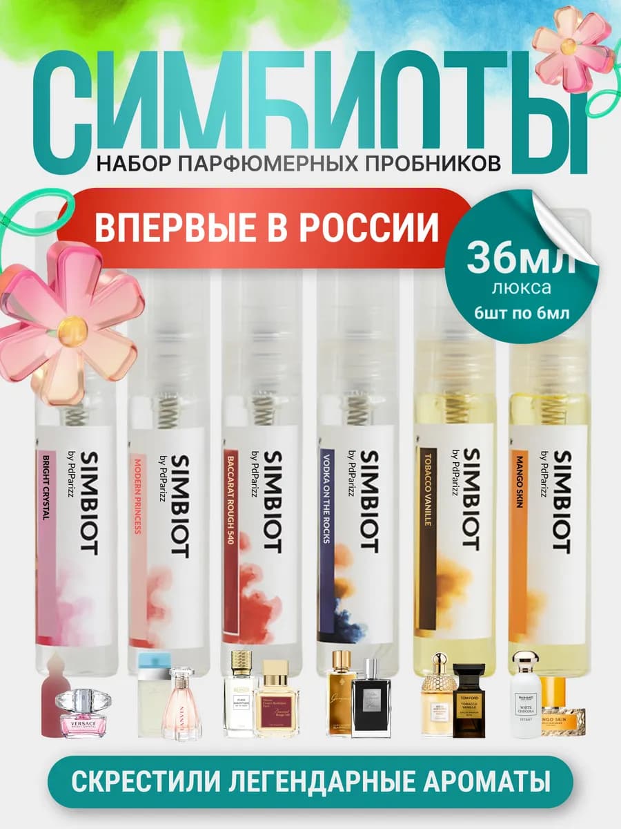 Женские духи пробники, набор Симбиотов стойкие 6шт по 6 мл