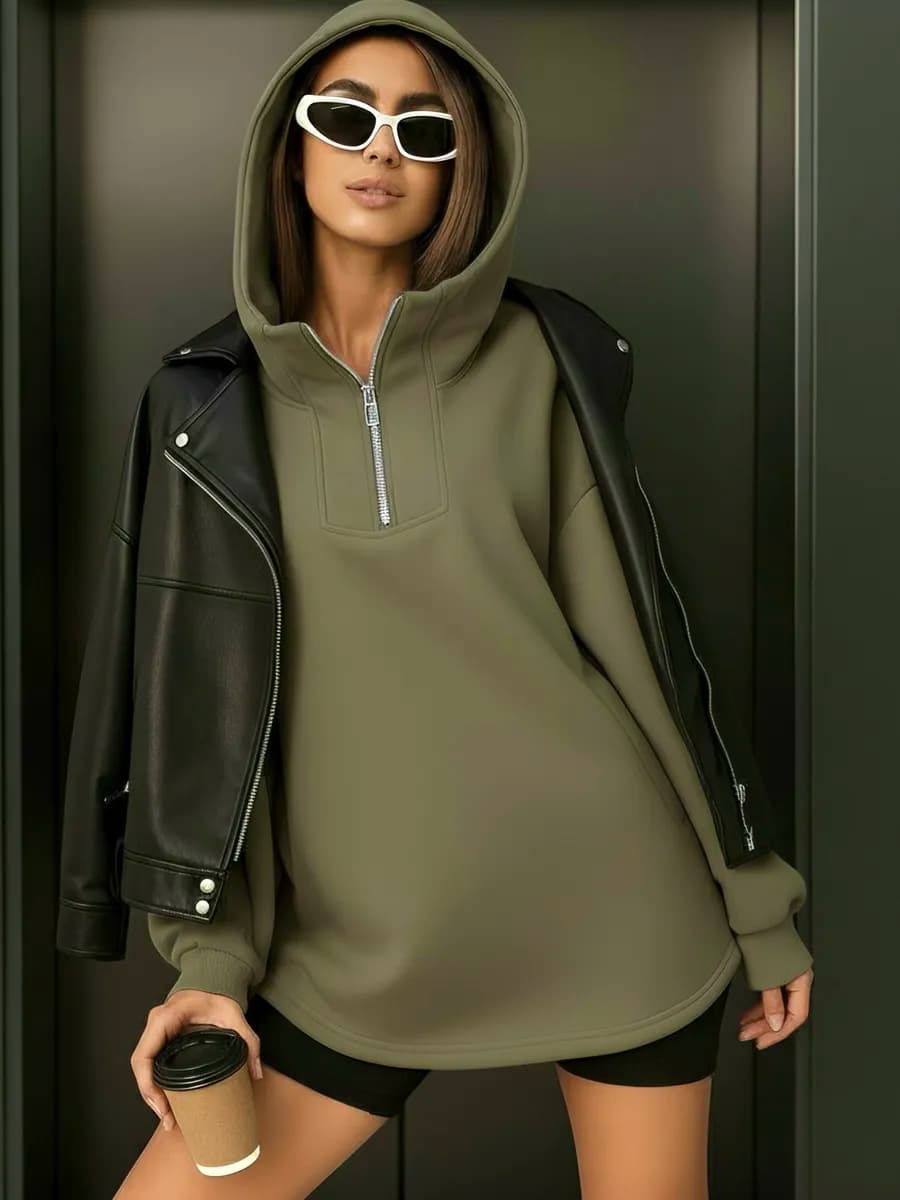 Худи оверсайз с капюшоном свитшот полузамок