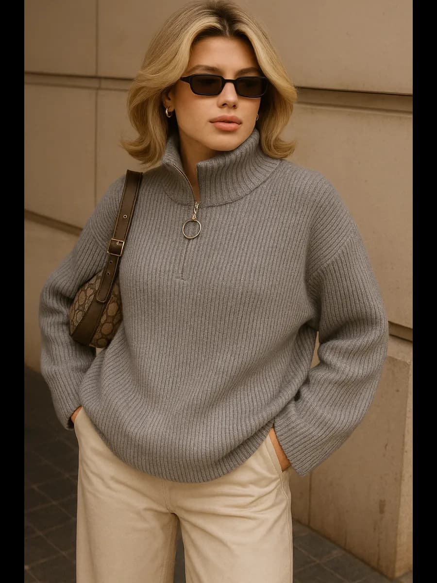 Оверсайз свитер удлиненный вязаный на молнии