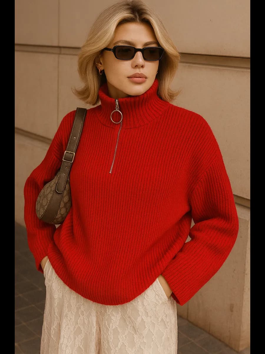 Оверсайз свитер удлиненный вязаный на молнии