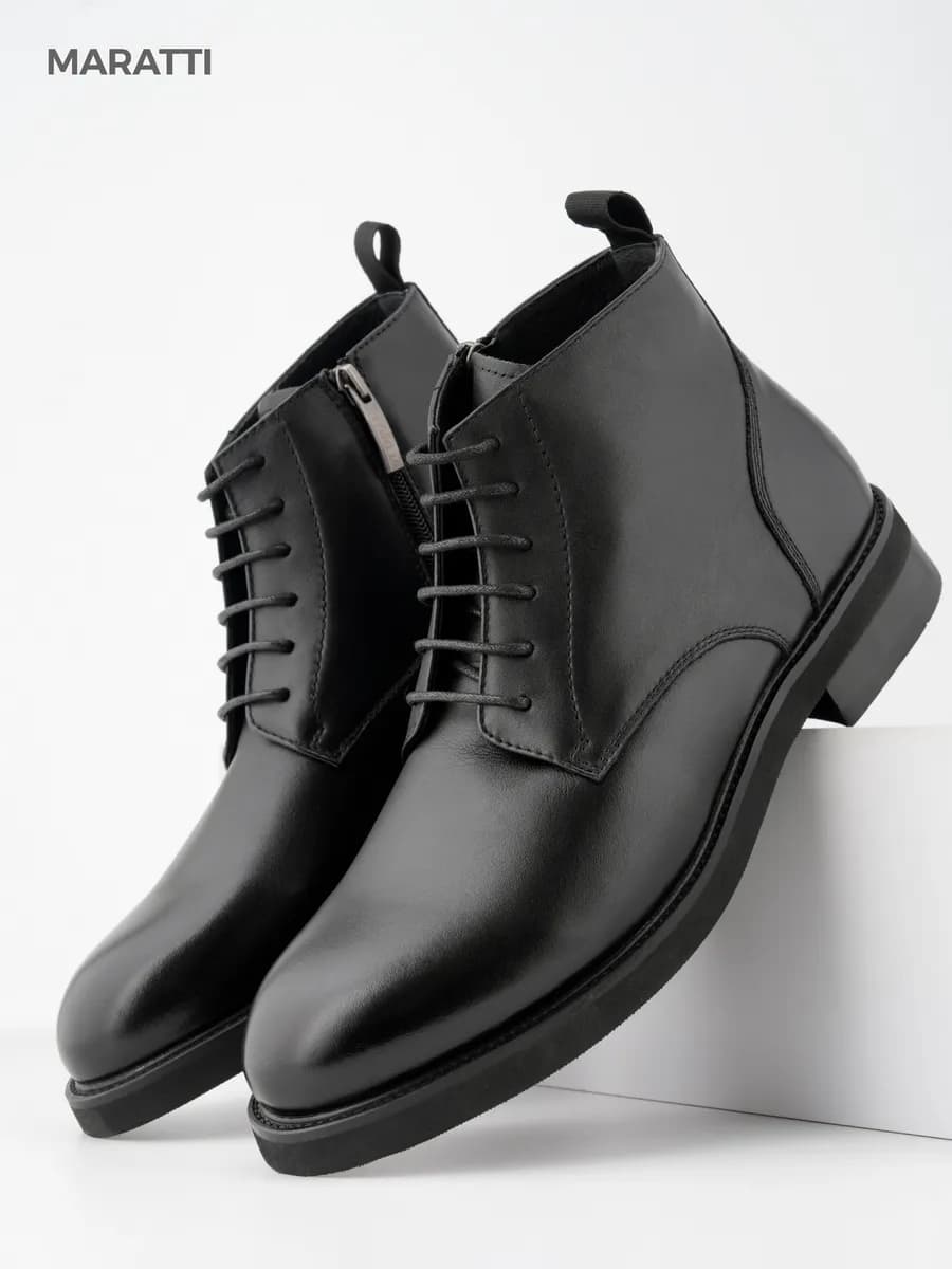 Ботинки демисезонные на байке натуральная кожа - фото 1