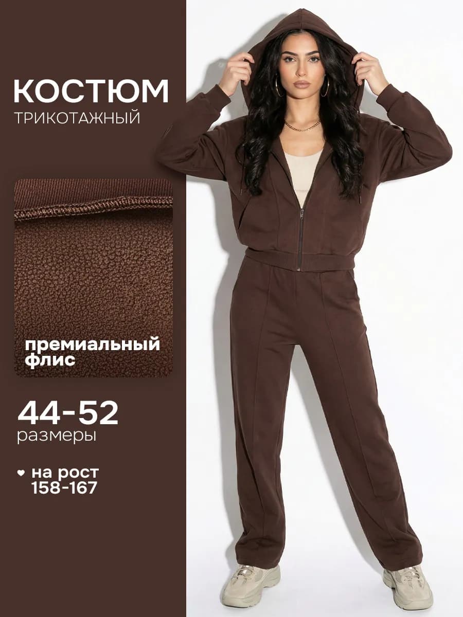 Костюм спортивный с начесом с капюшоном шоколад