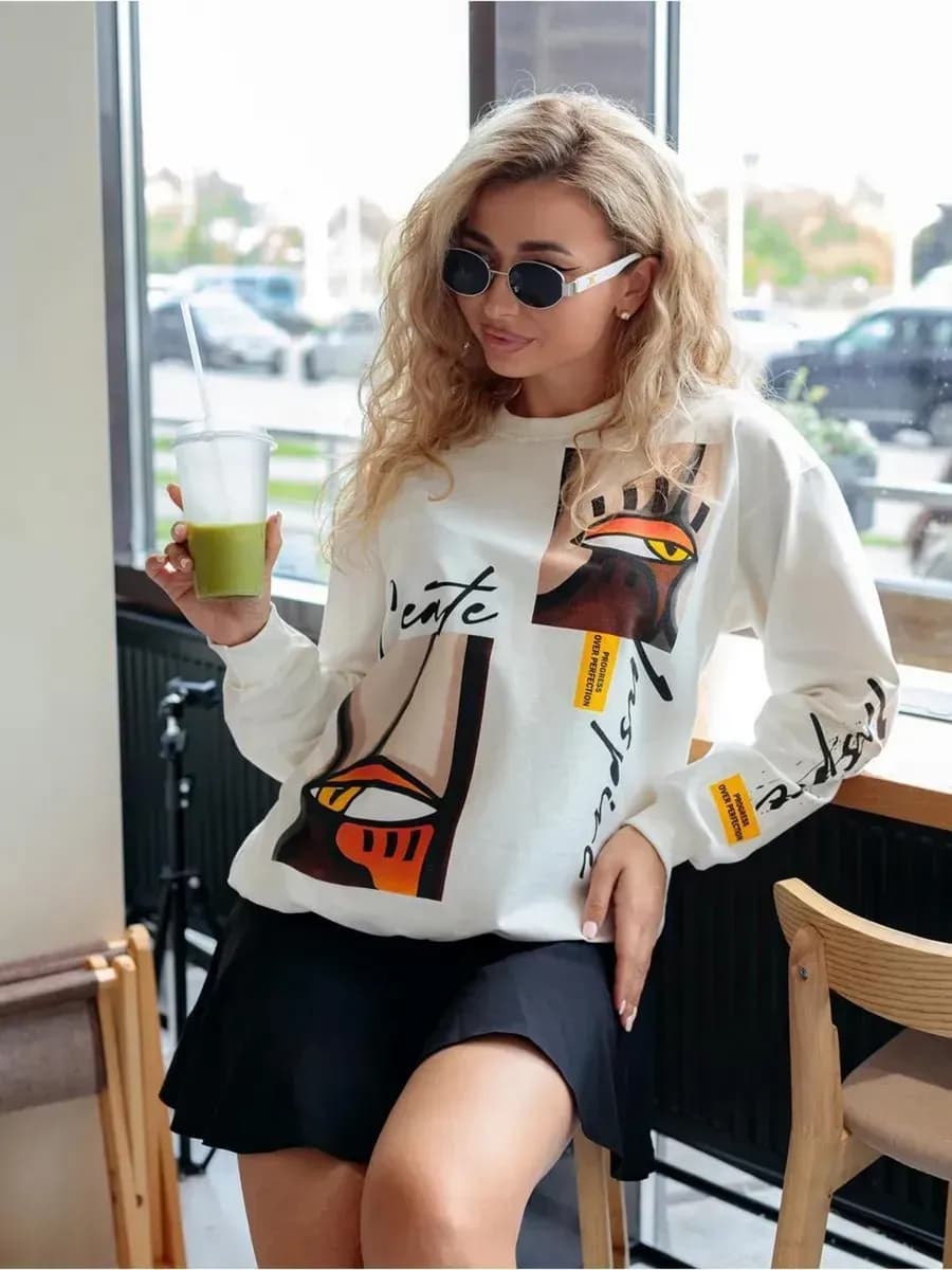 Свитшот оверсайз хлопковый трикотажный