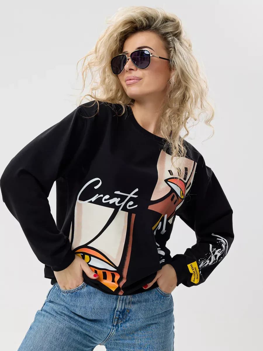 Свитшот оверсайз хлопковый трикотажный