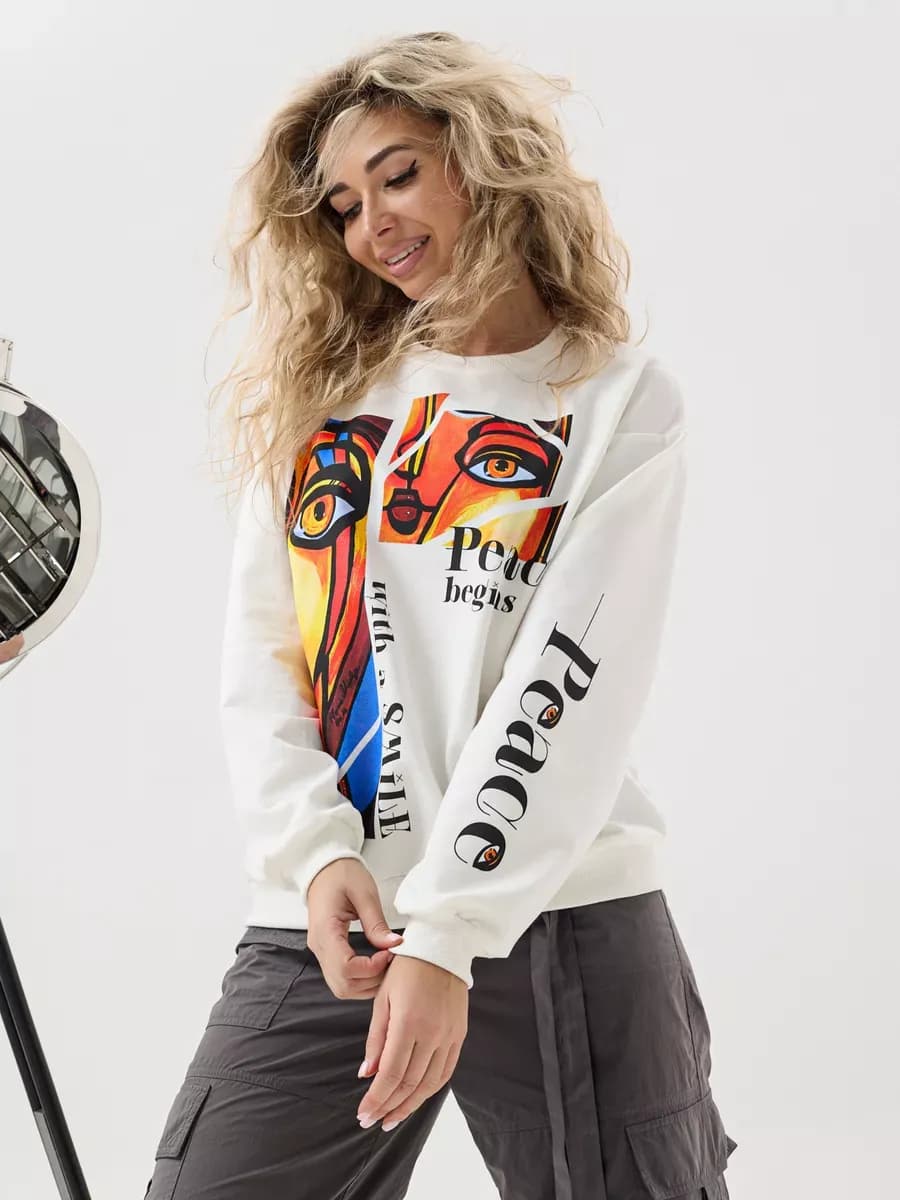 Свитшот оверсайз хлопковый трикотажный