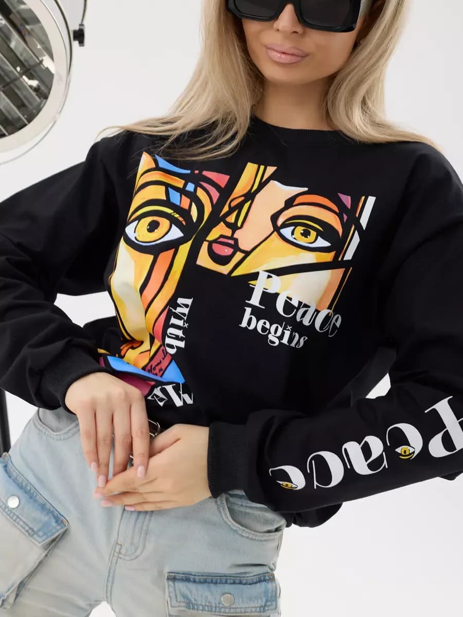 Свитшот оверсайз хлопковый трикотажный