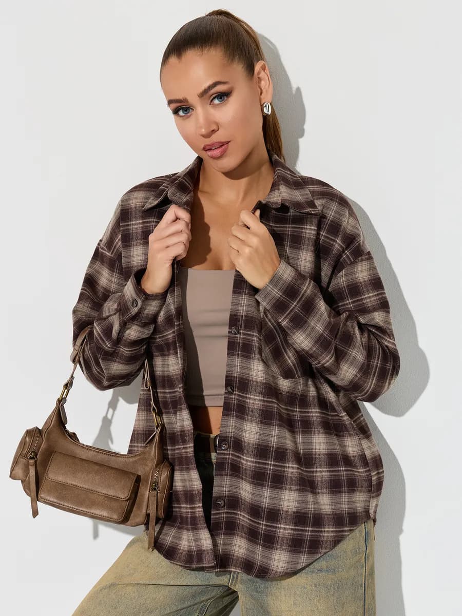 Рубашка в клетку оверсайз - фото 1