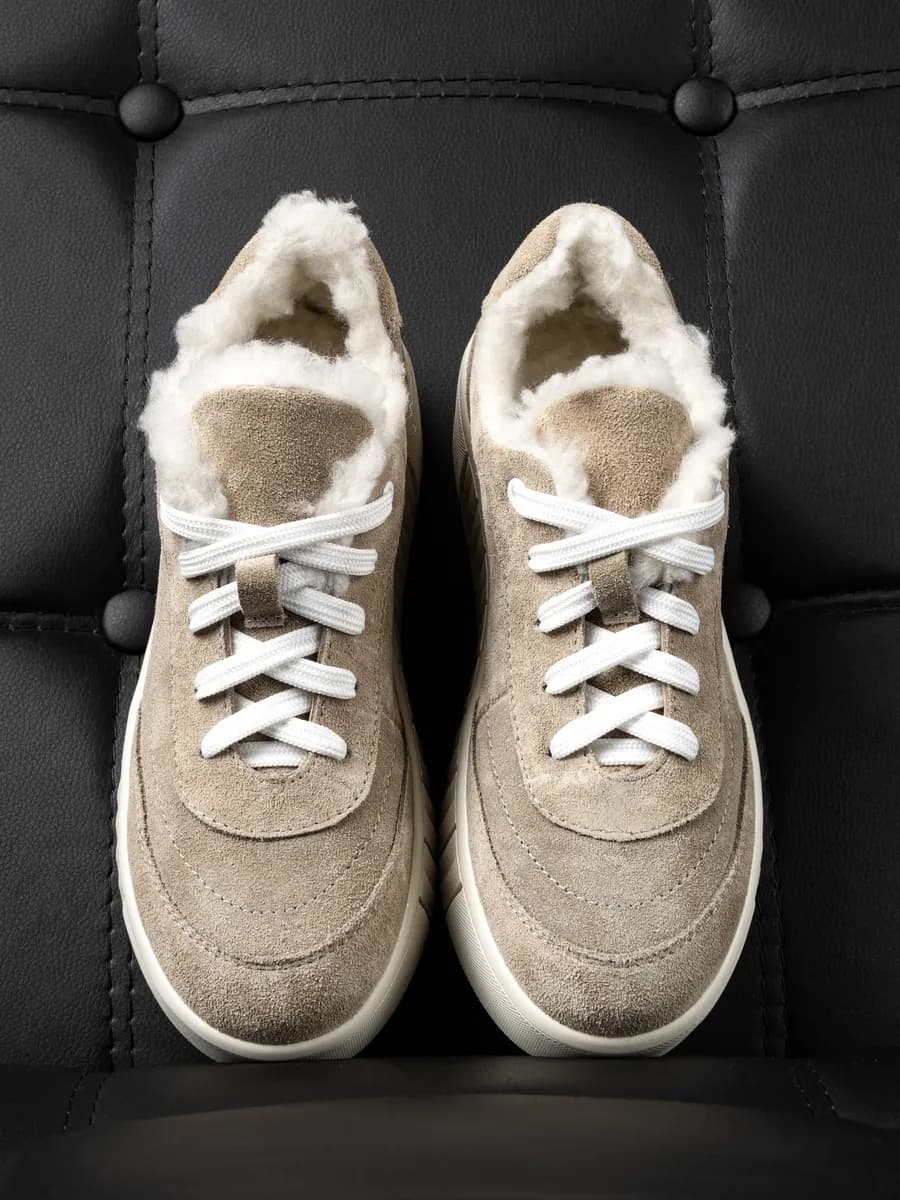 Кеды зимние с мехом из натуральной кожи велюр