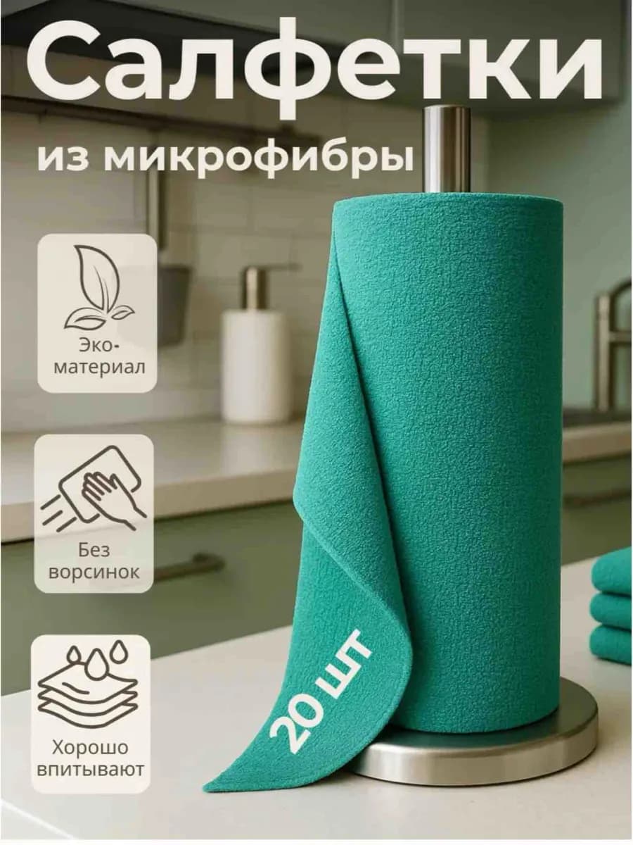 Салфетки для уборки в рулоне из микрофибры