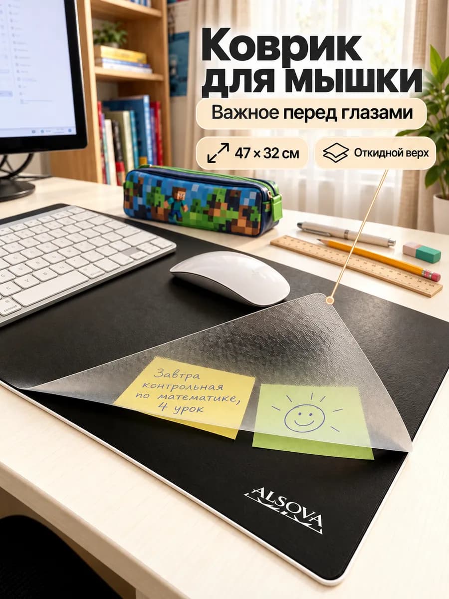 Коврик для мышки на стол 47×32 с прозрачной поверхностью