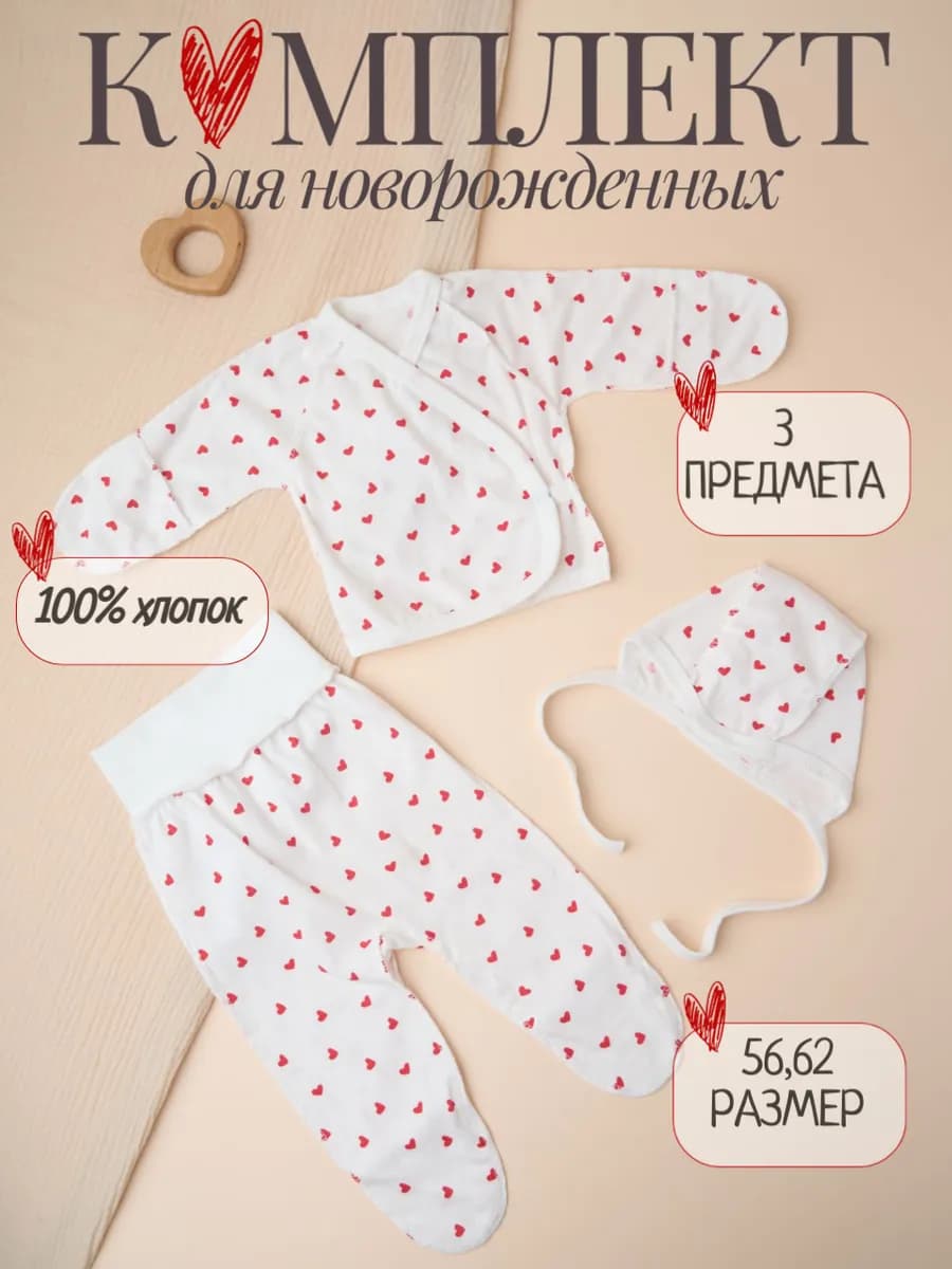 Комплект для новорожденного распашонка ползунки чепчик
