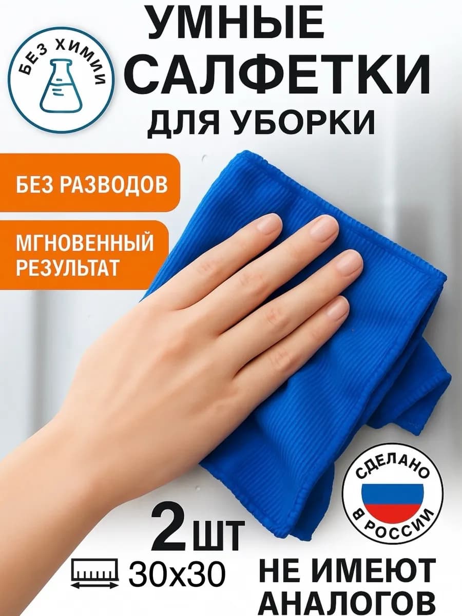 Салфетка для уборки из микрофибры набор 2 шт 30×30 см IWIPE