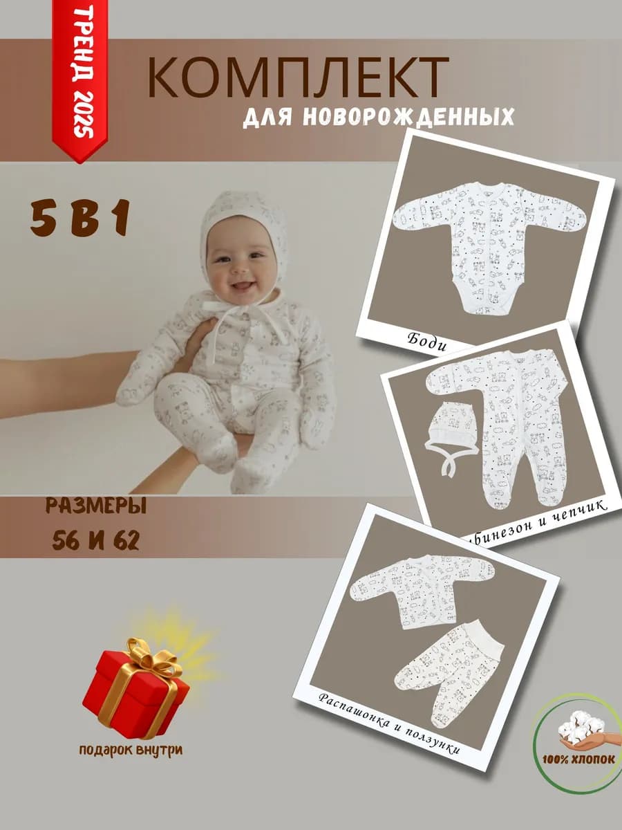 Нательный комплект для новорожденных на выписку - фото 1