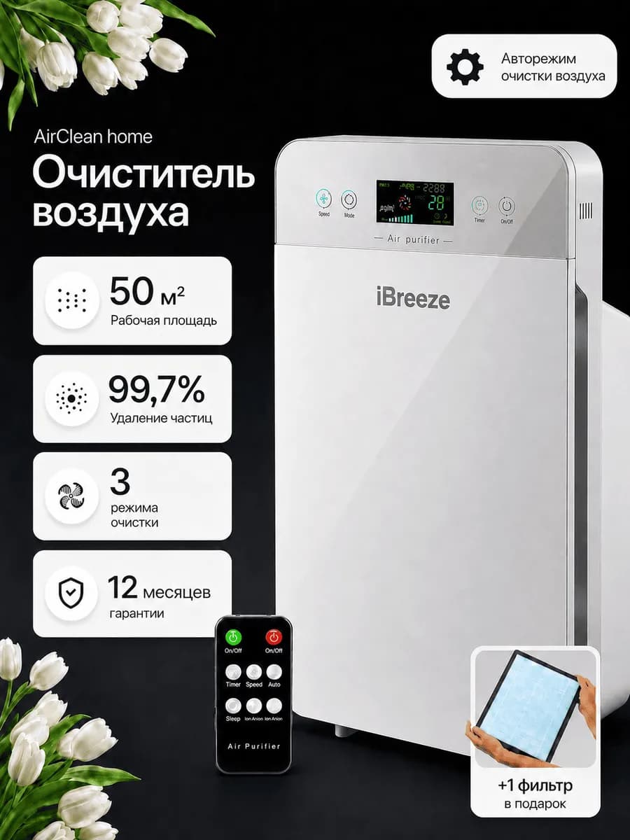 Очиститель воздуха для дома AirClean Home 50m от аллергенов