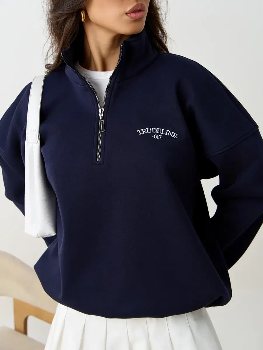 Свитшот зимний полузамок оверсайз с начесом