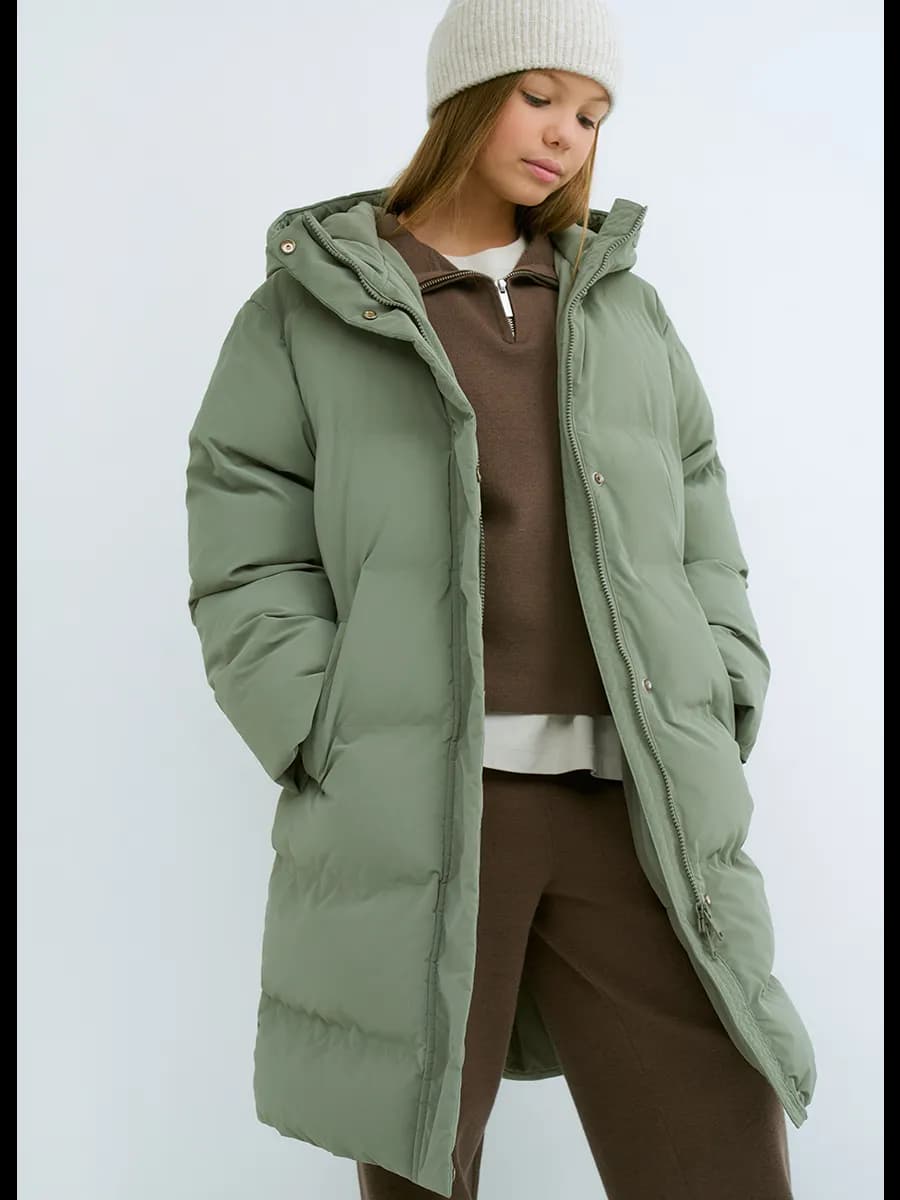 Куртка стеганая удлиненная с капюшоном