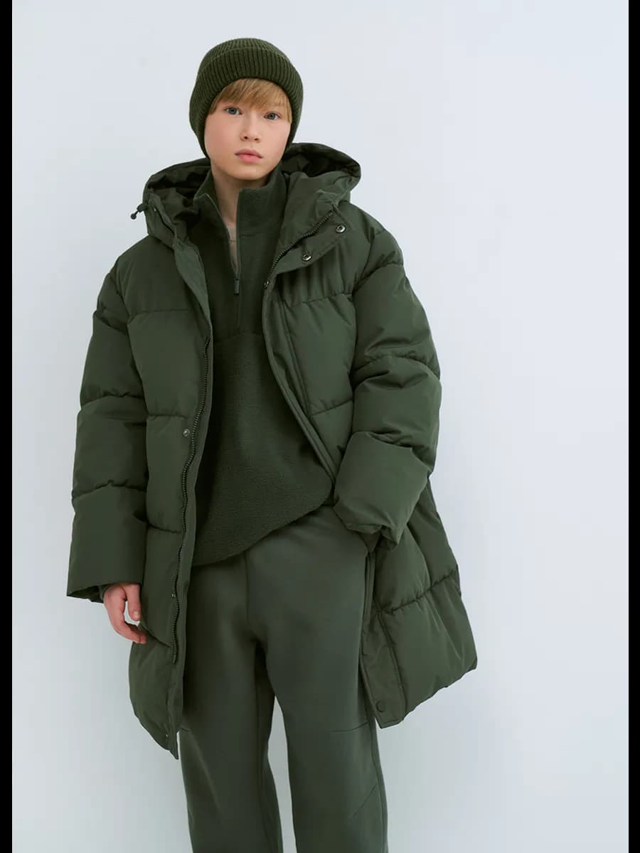 Куртка стеганая удлиненная с капюшоном - фото 1