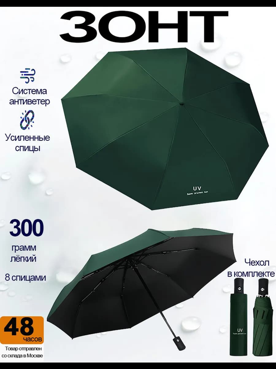 Зонт автомат складной компактный антиветер защита от дождя