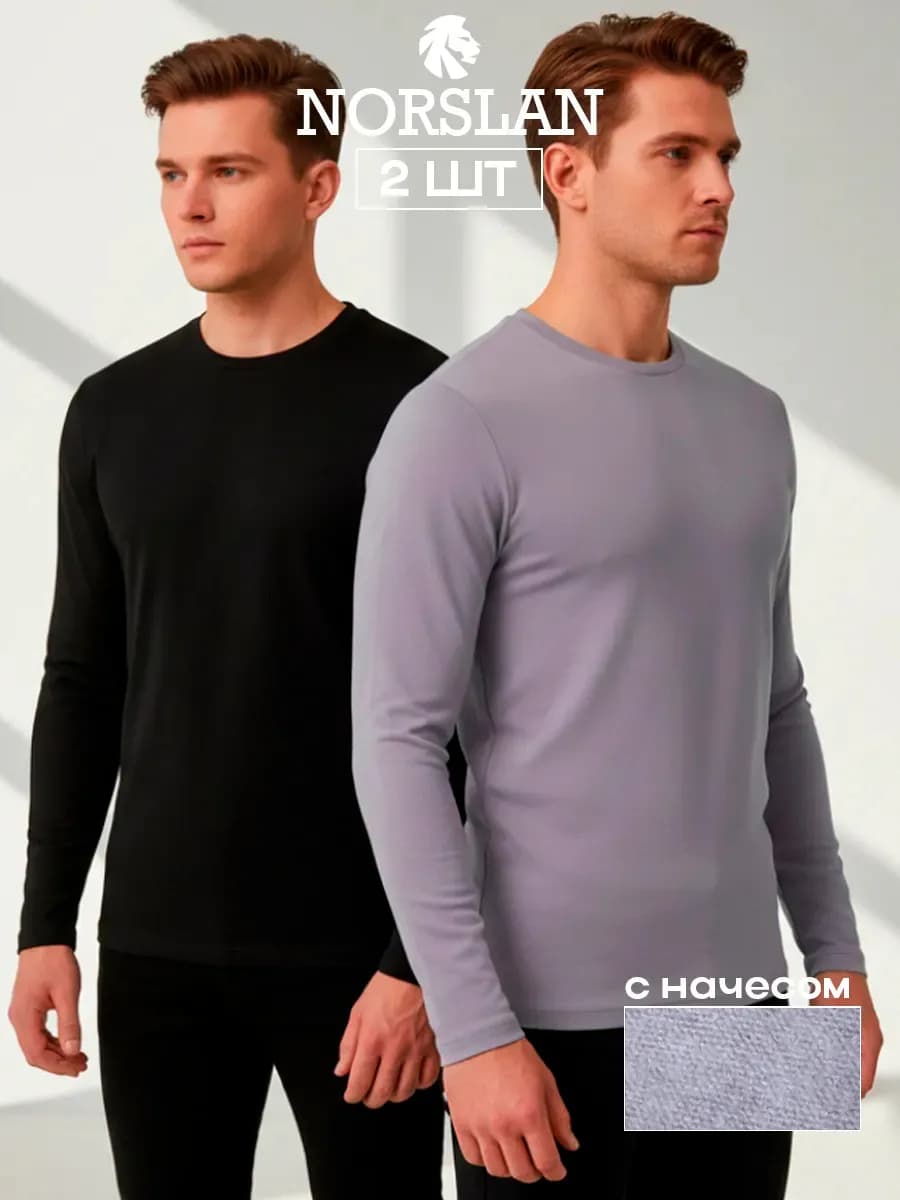Лонгслив мужской теплый хлопок с начесом набор 2шт