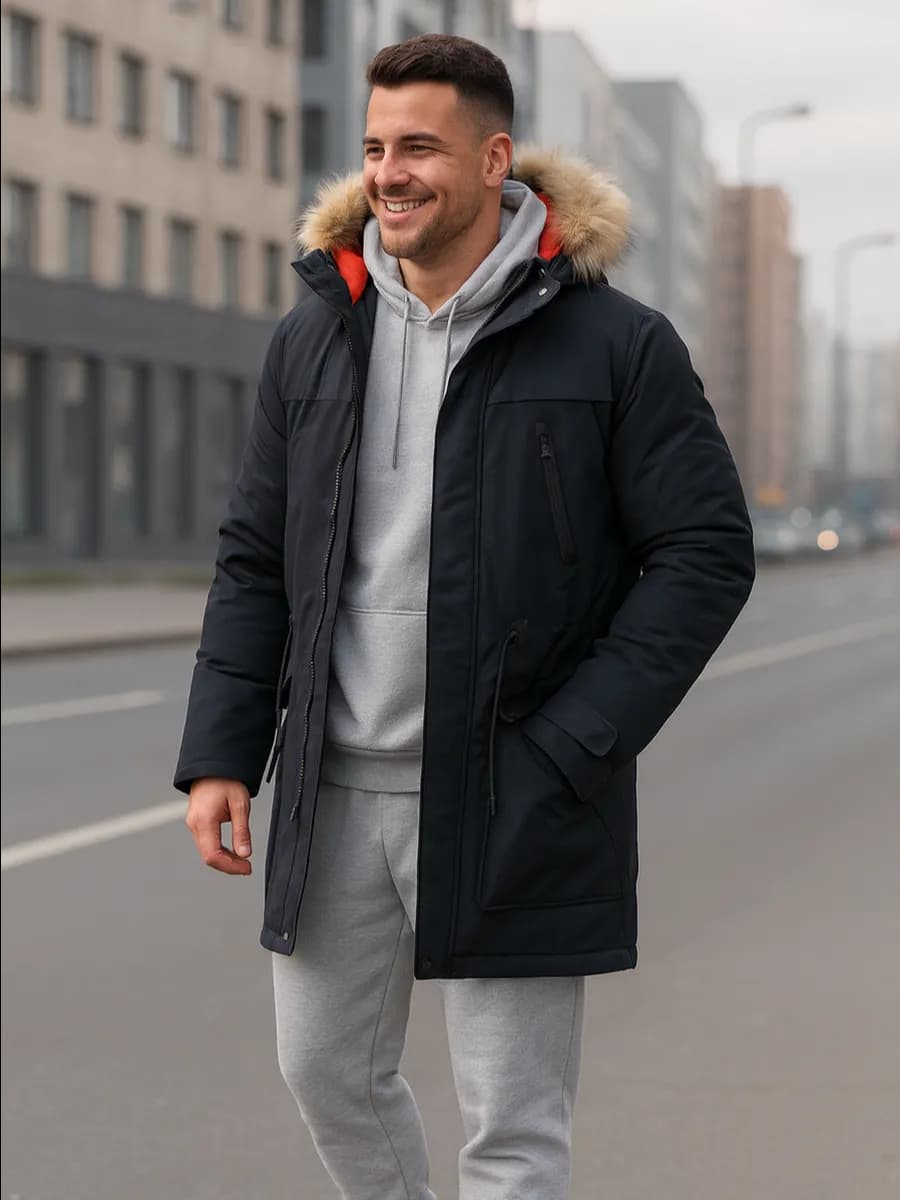 Куртка зимняя длинная с капюшоном пуховик