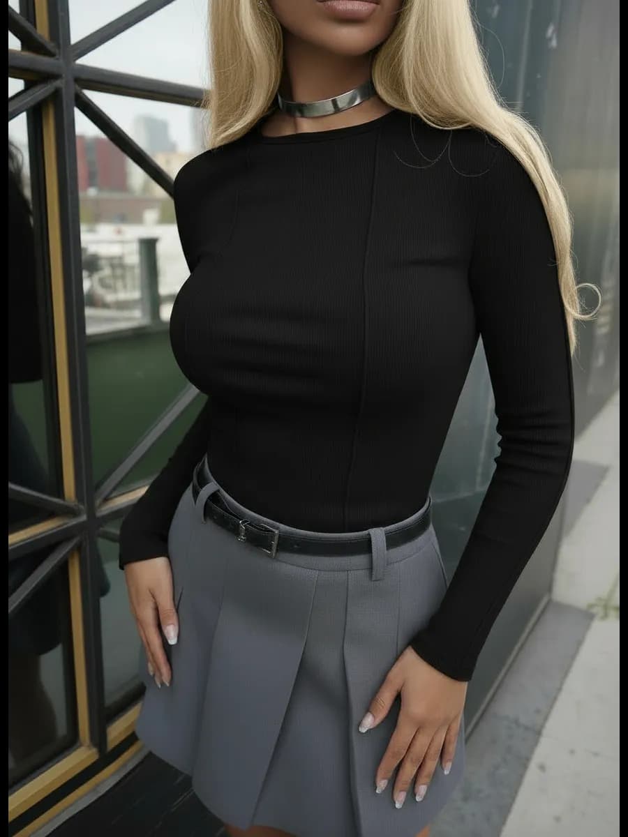 Лонгслив облегающий с длинным рукавом хлопковый