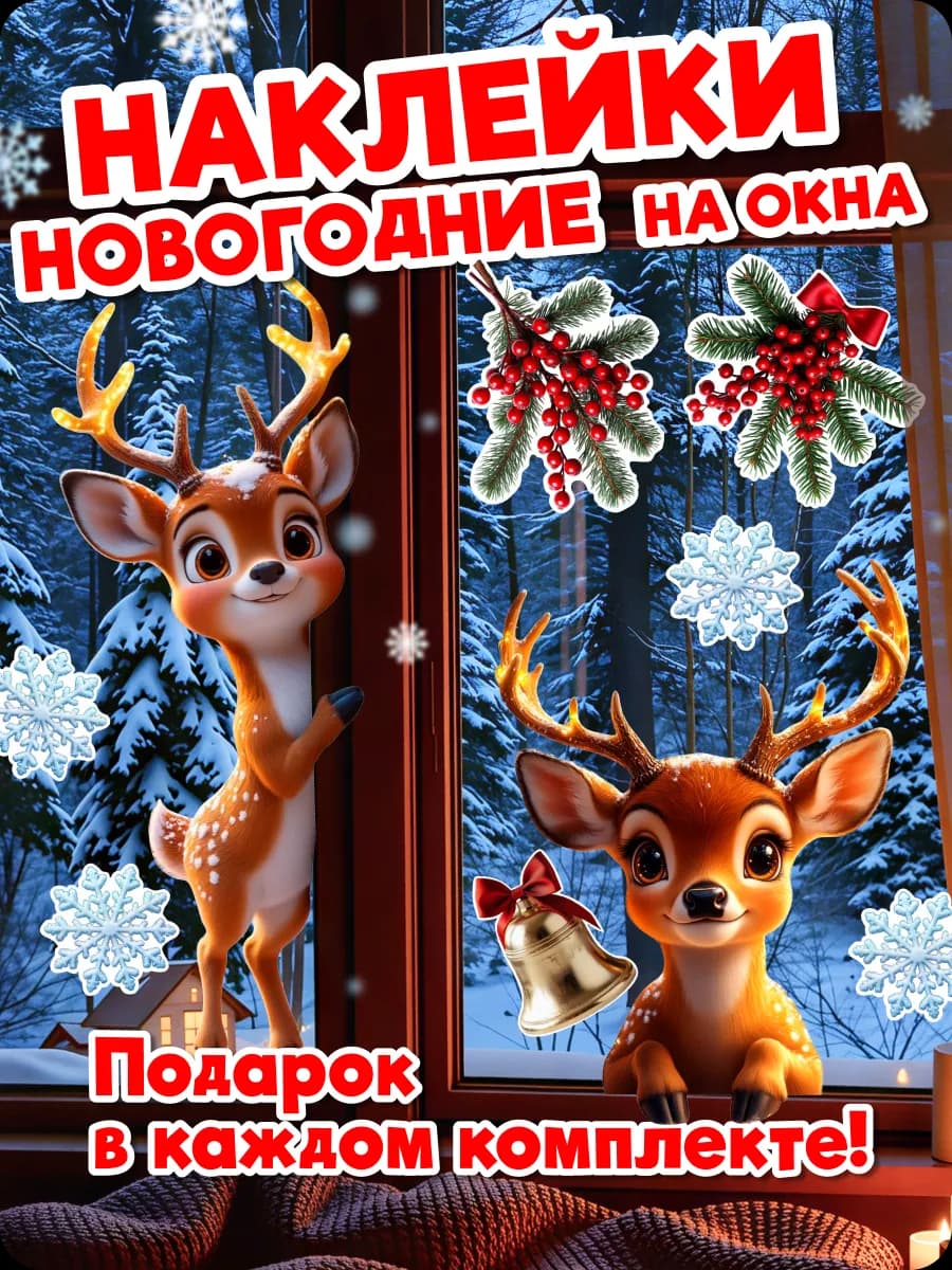 Наклейки новогодние интерьерные на стену