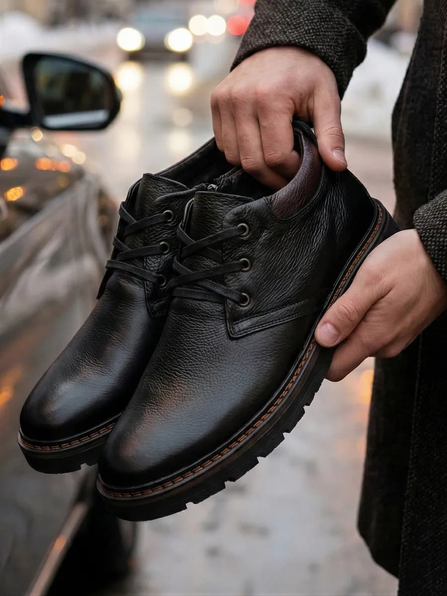 Полуботинки кожаные меховые