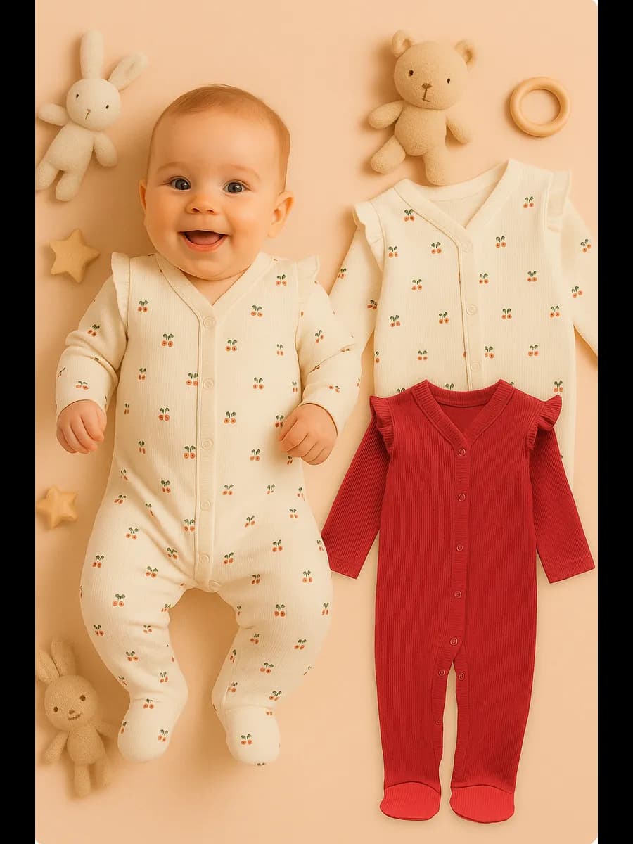 Комбинезон для новорожденных в рубчик- набор 2 шт