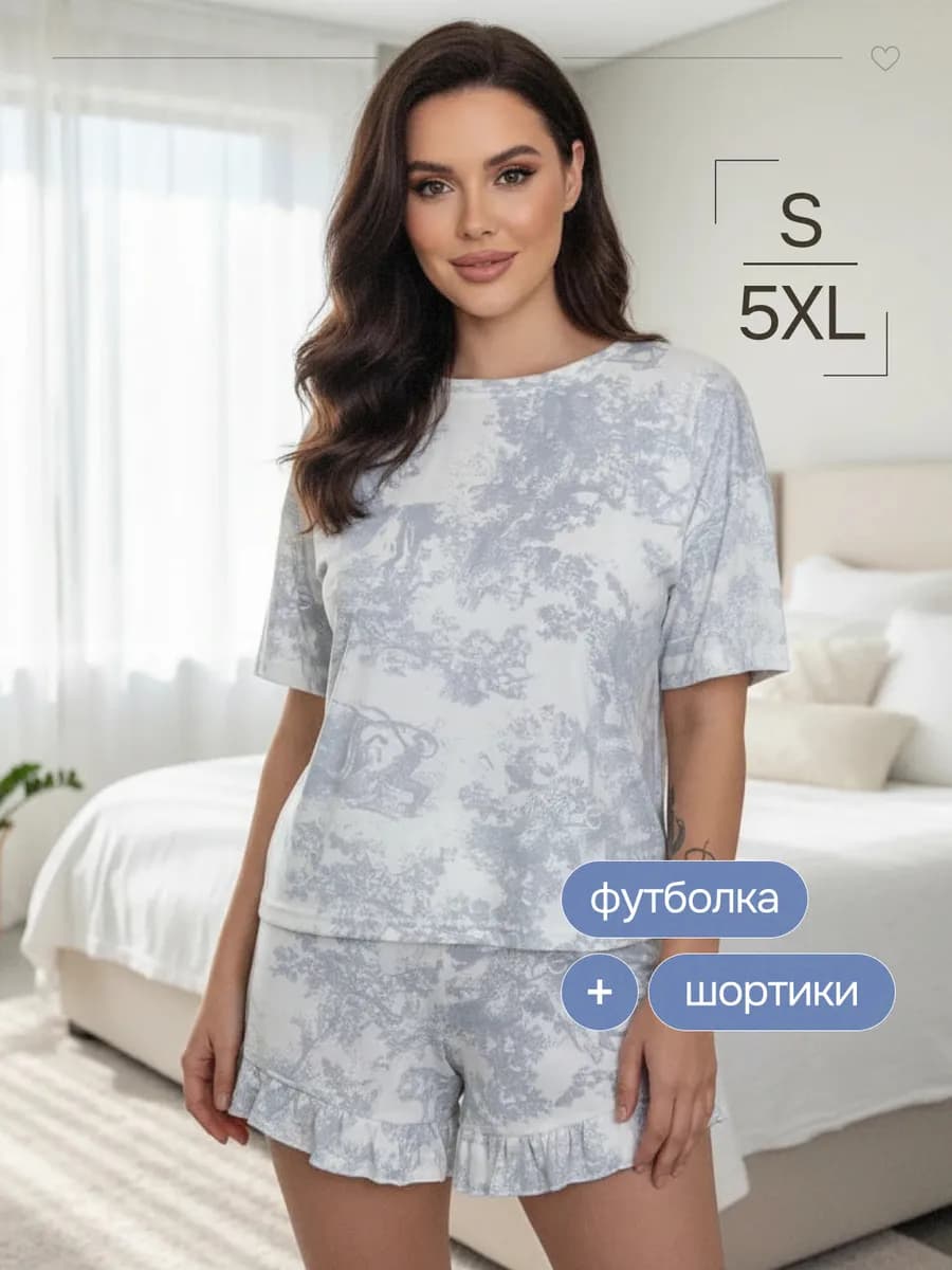 Пижама домашняя комплект с шортами и футболкой - фото 1
