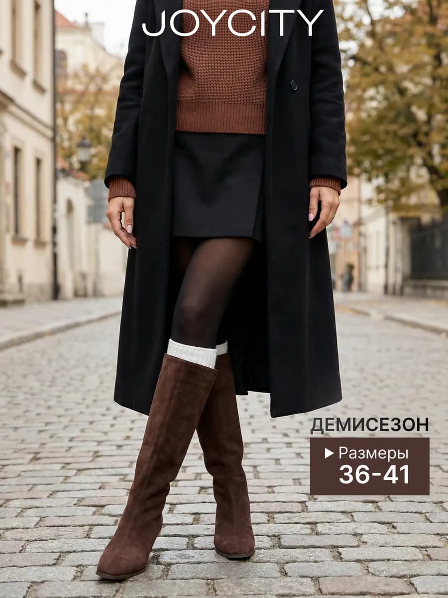 Зимние сапоги замшевые с мехом на каблуке