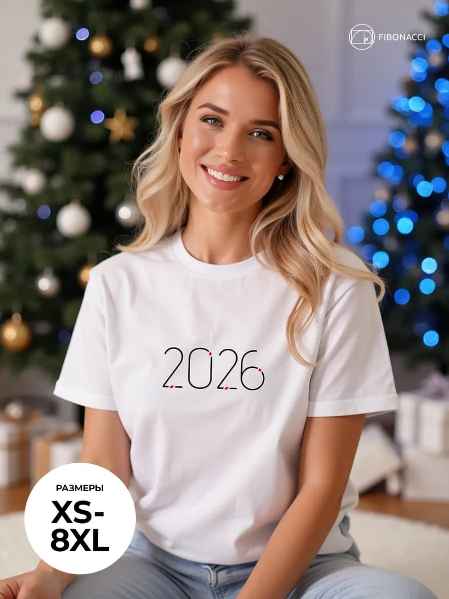Футболка с принтом "2026" новогодняя оверсайз
