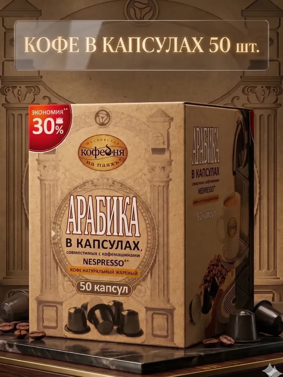 Арабика 100% кофе в капсулах Nespresso, 50шт