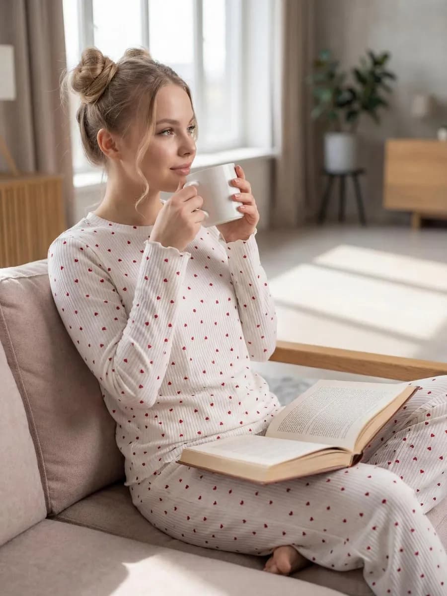 Пижама лапша со штанами домашняя в рубчик в подарок