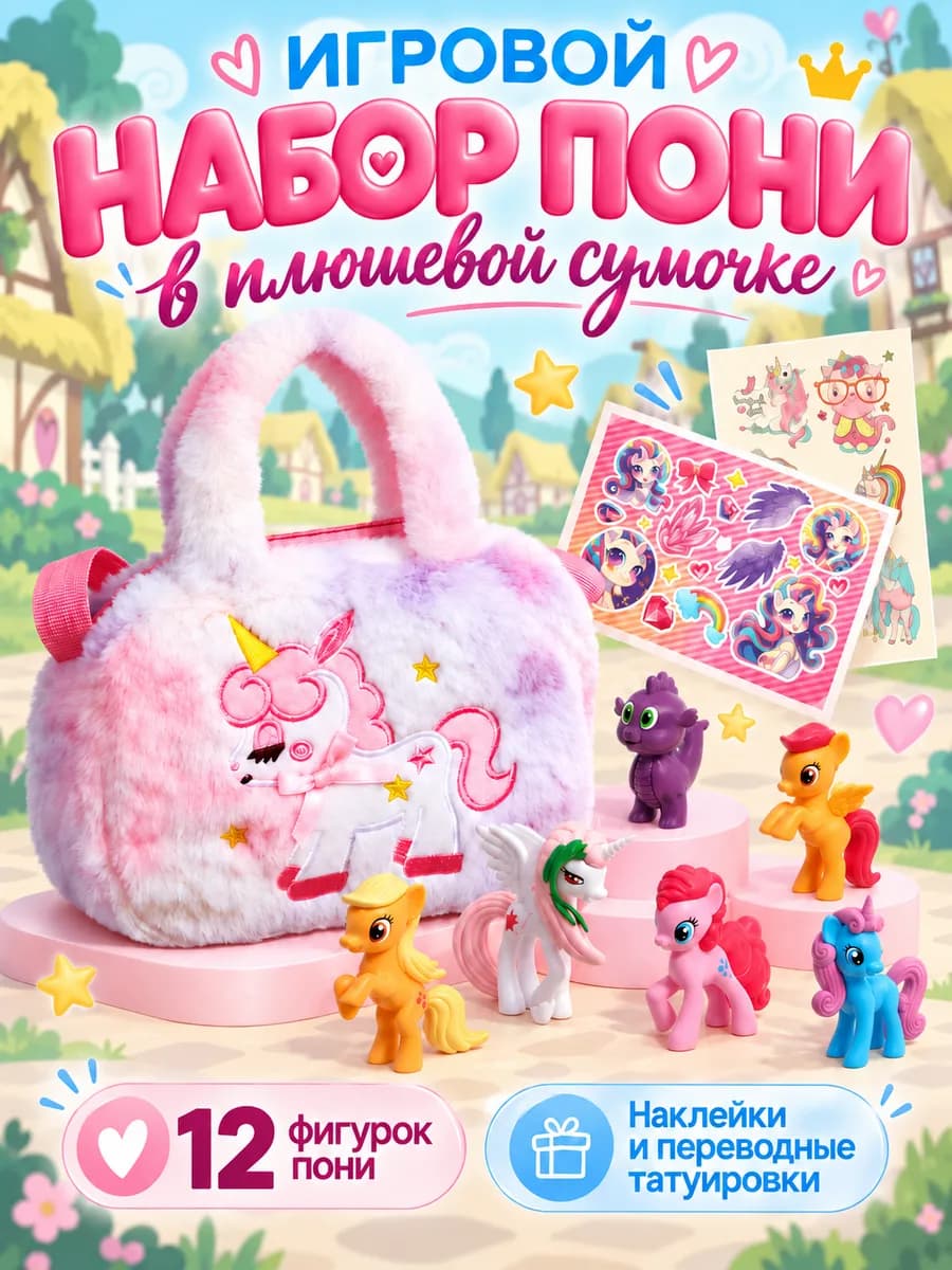 Набор пони игрушек для девочки, в сумочке