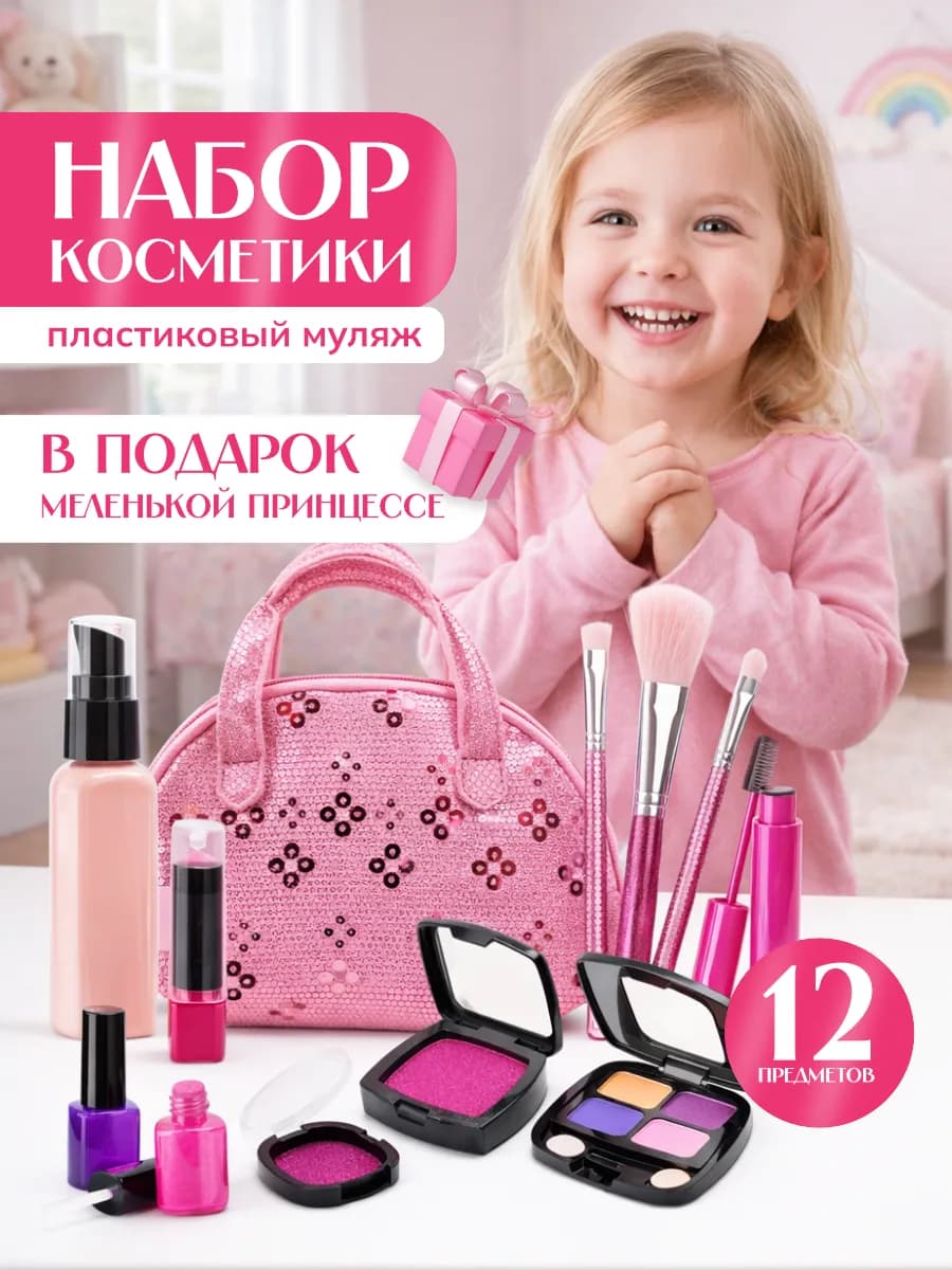 Детский игровой набор визажиста мейк ап макияж 12 предметов