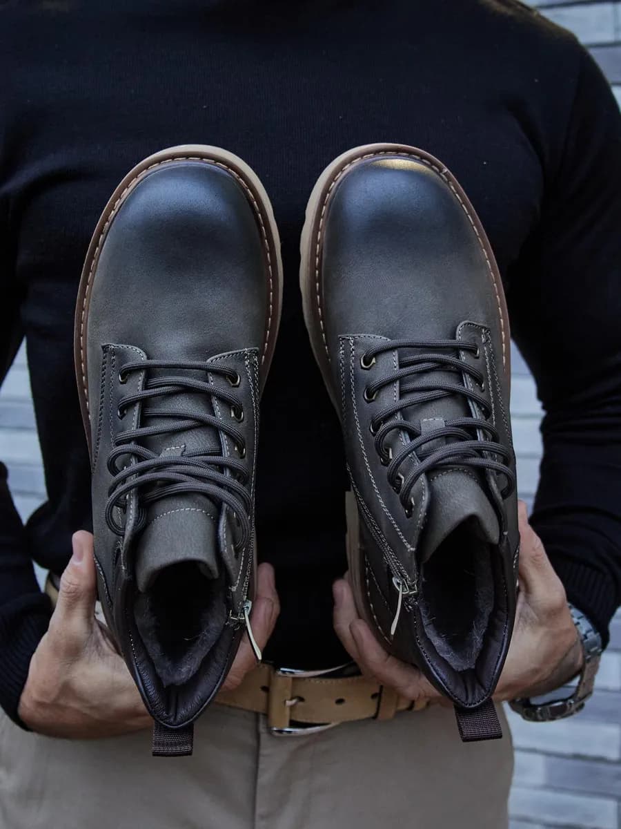 Зимние ботинки с мехом кожаные