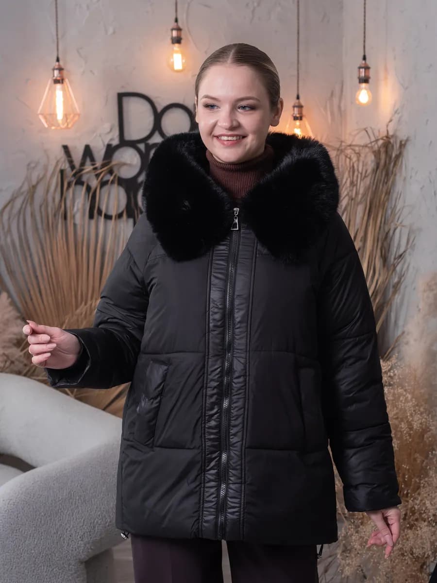 Куртка зимняя удлиненная с искусственным мехом