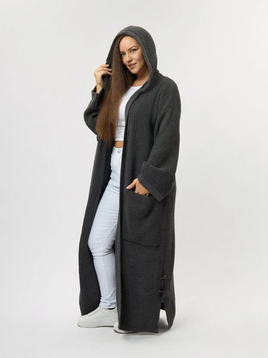 Кардиган больших размеров с карманами - фото 1