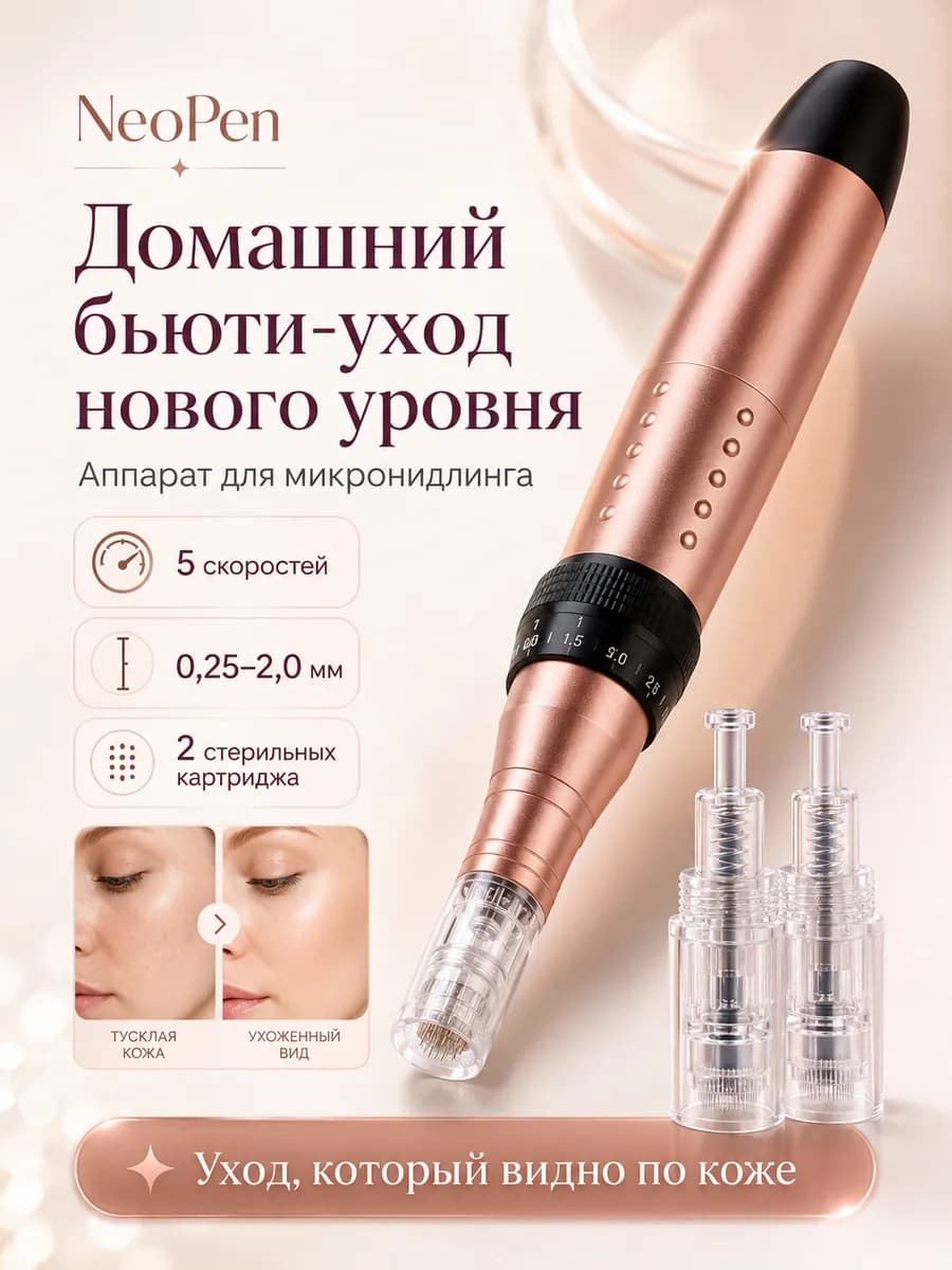 Аппарат для микронидлинга лица и тела с картриджами, 2 шт
