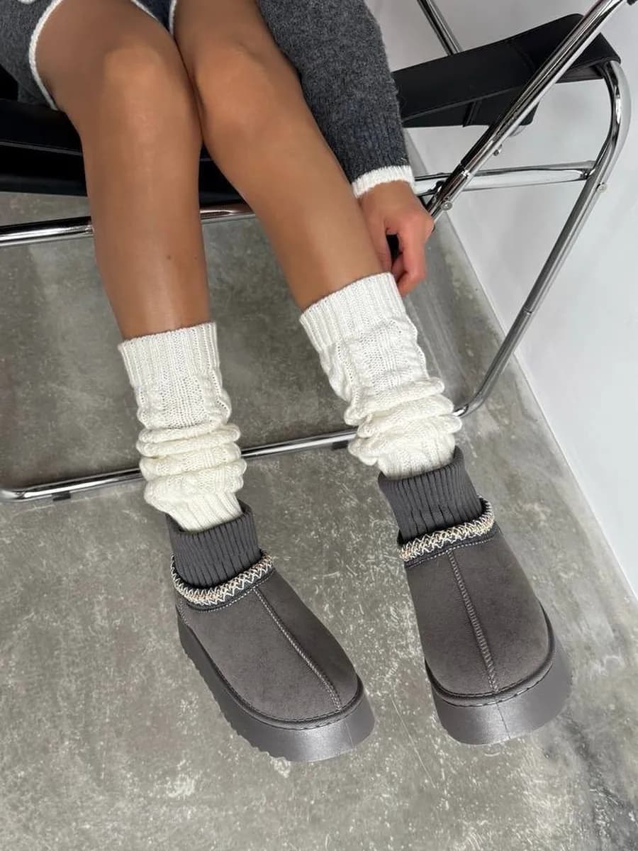 Угги укороченные с вязаным манжетом - фото 1