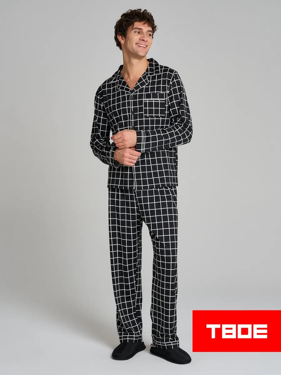 Пижама клетчатая с рубашкой и брюками