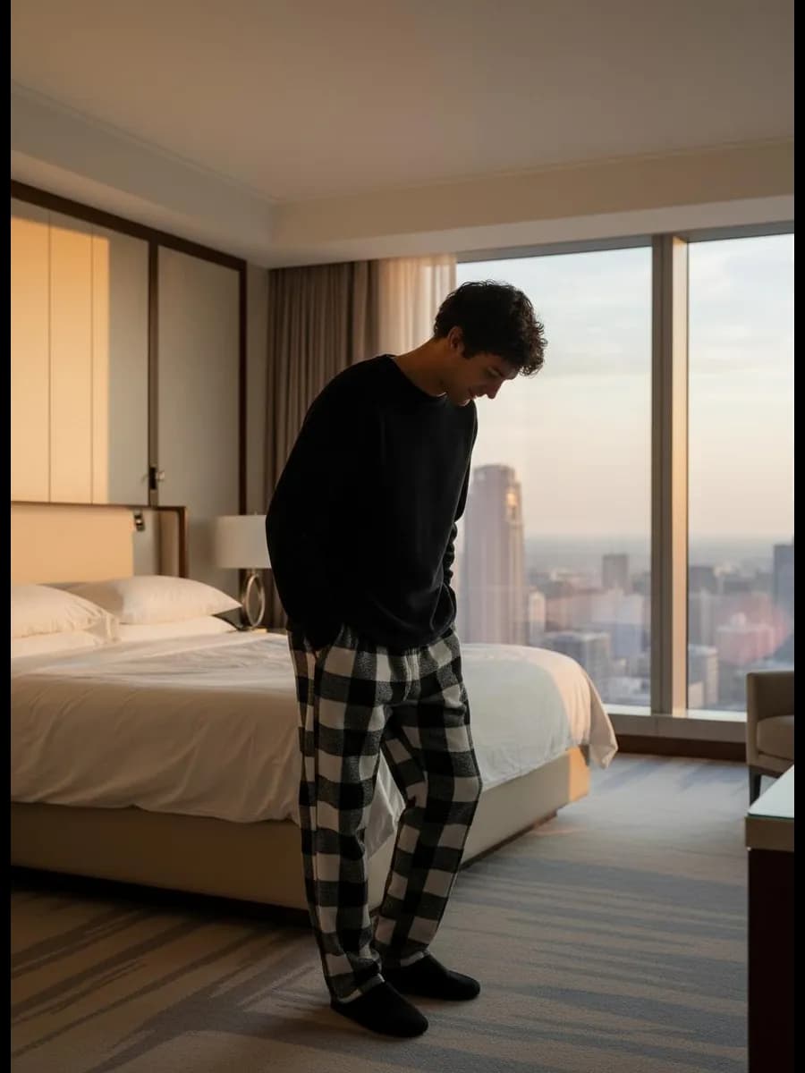 Пижама плюшевая с лонгсливом и брюками в клетку