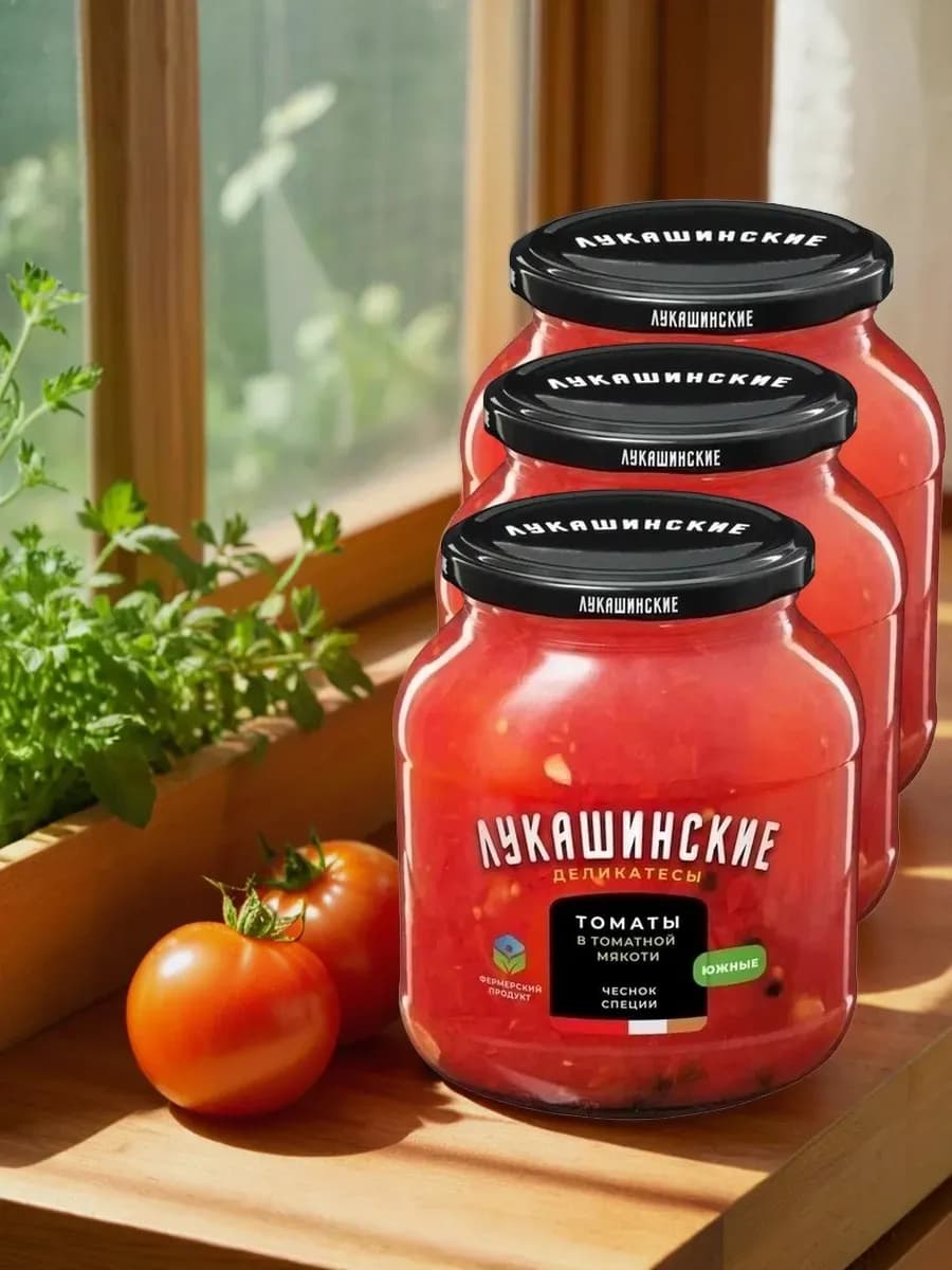 Томаты "Лукашинские" в томатной мякоти 670 г.(Набор из 3шт)