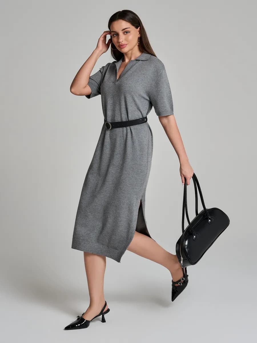 Платье-поло трикотажное с разрезом