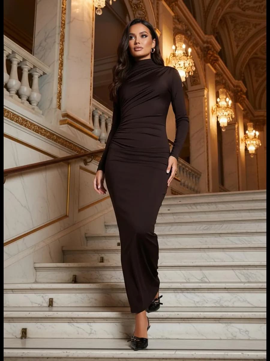 Платье длинное вечернее с драпировкой