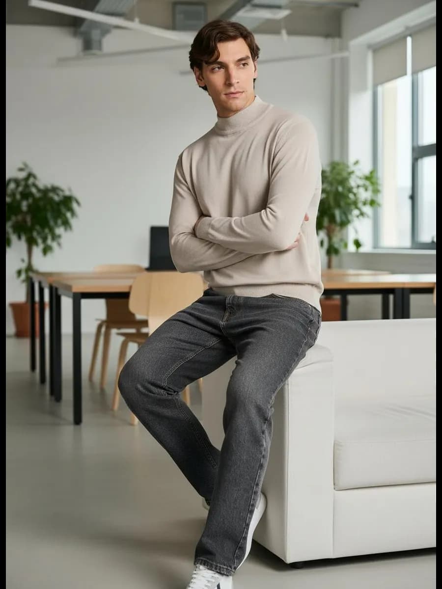 Свитер вязаный с высоким горлом