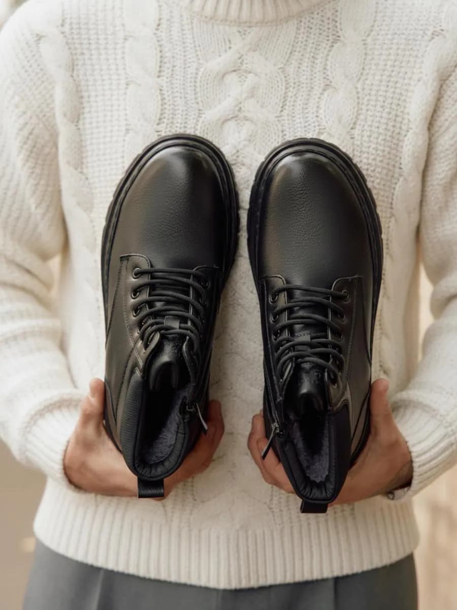 Зимние ботинки с мехом кожаные