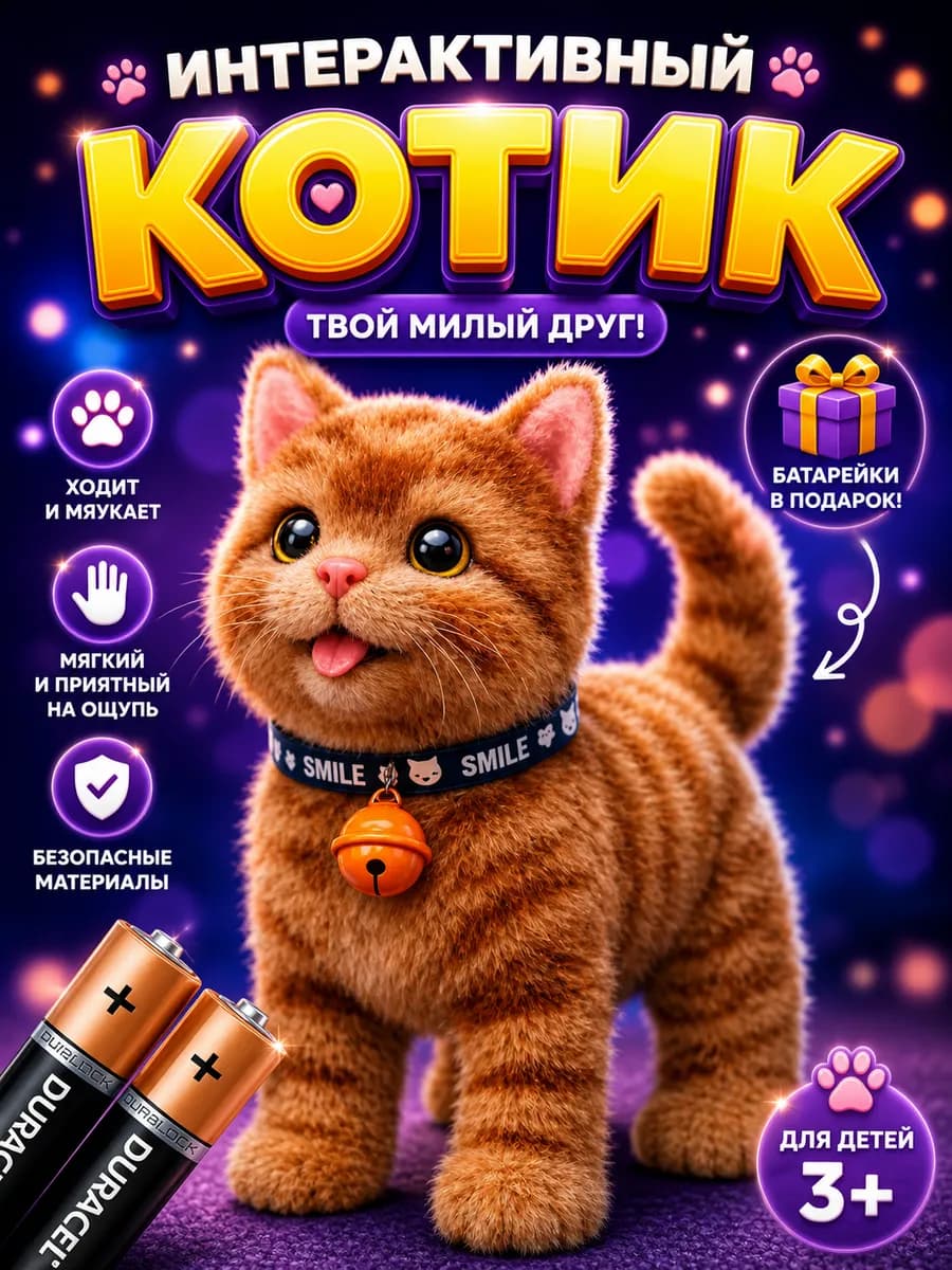Кошка мягкая интерактивная игрушка для девочек и мальчиков
